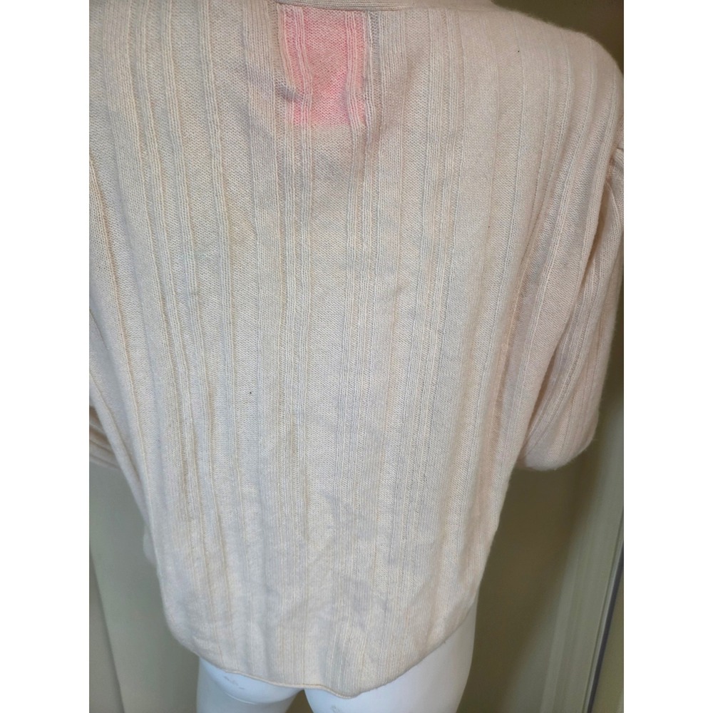 Crush Cashmere Women Cream Ribbed V-Neck Button Front Cardigan Sweater Size 1 - Picture 9 of 10